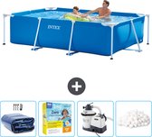 Intex Rechthoekig Frame Zwembad - 260 x 160 x 65 cm - Blauw - Inclusief Solarzeil - Onderhoudspakket - Zwembadfilterpomp - Filterbollen
