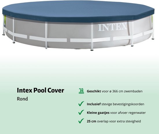 Piscine Intex Round Frame - 366 x 76 cm - Blauw - Avec bâche, kit d'entretien, pompe de filtration et Carrelages de sol