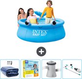 Intex Rond Opblaasbaar Easy Set Zwembad - 183 x 51 cm - Blauw - Walvis - Inclusief Solarzeil - Onderhoudspakket - Zwembadfilterpomp - Stofzuiger