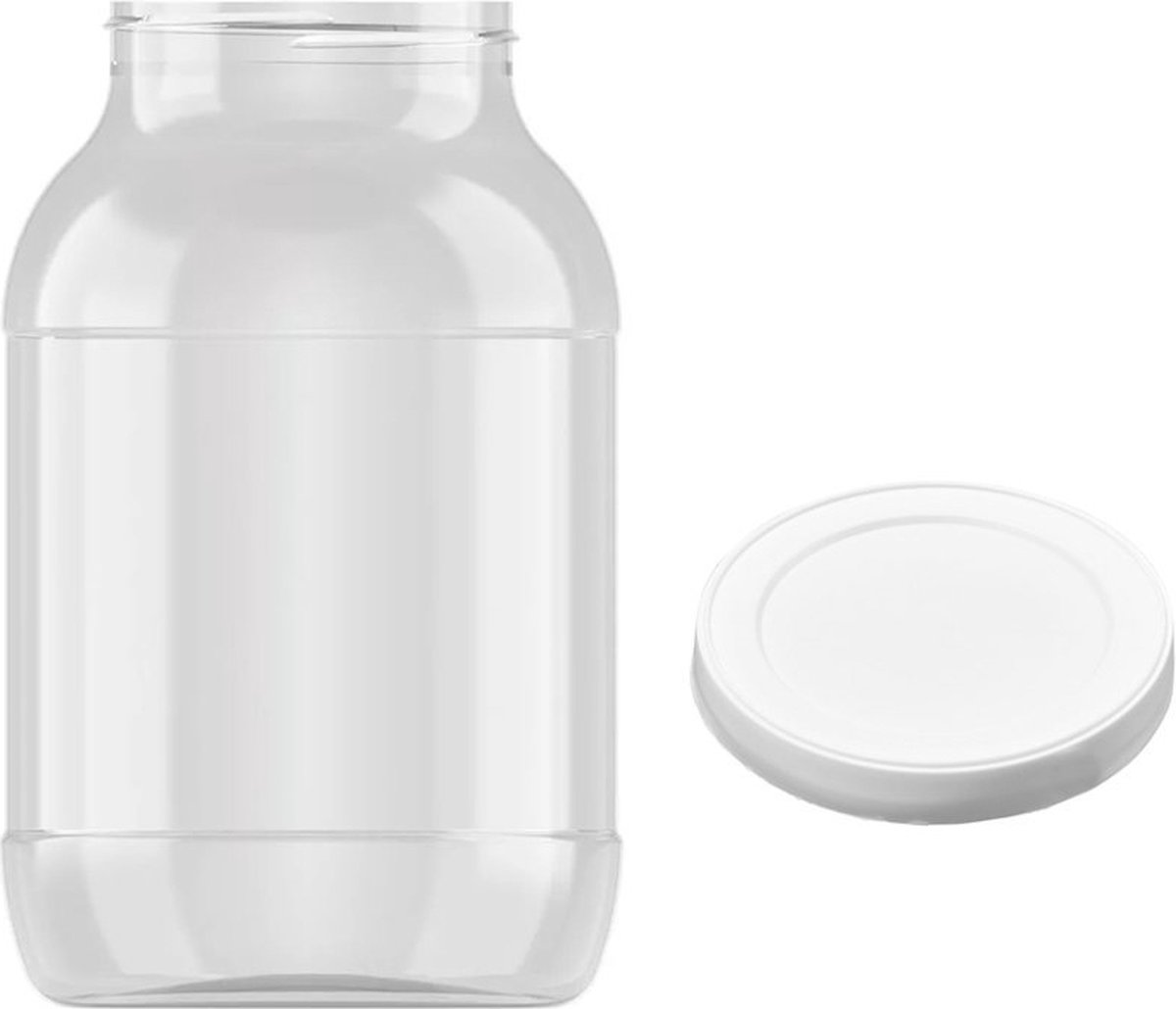 Set van 10 transparante PET bokalen met wit plastic deksel 3000ml