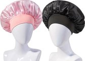 Combi: Satijnen slaapmuts voor sterker haar - Roze & Zwart - bonnet/satijn/zijdenmuts/krullen/stijl haar/bescherming