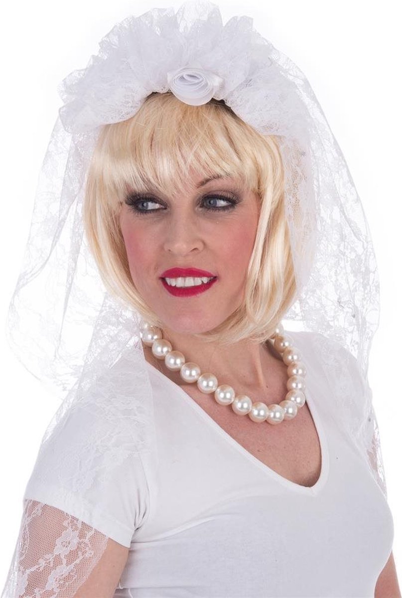 Bruidssluier Steffie met witte roos