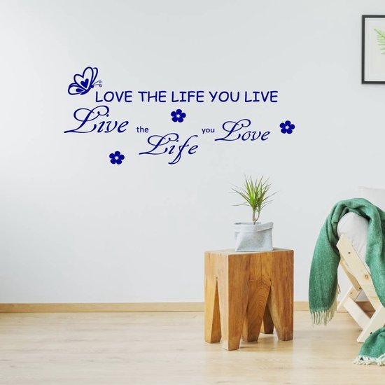 Muursticker Love The Life You Live - Argent - 80 x 34 cm - Textes anglais de salon - Muursticker4Sale