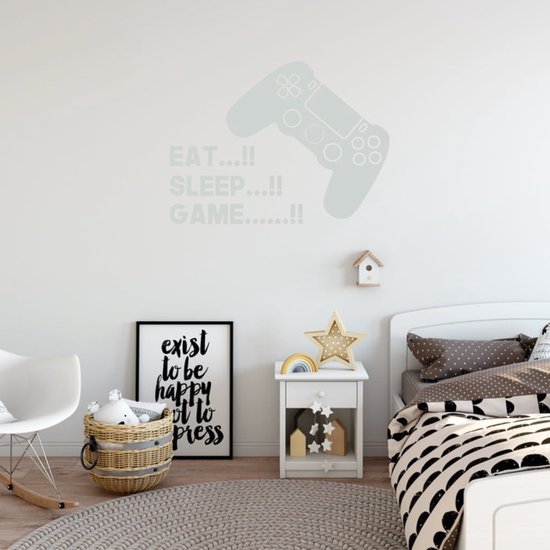 Sticker Muursticker Eat, Sleep Game - Bleu foncé - 100 x 75 cm - Muursticker4Sale