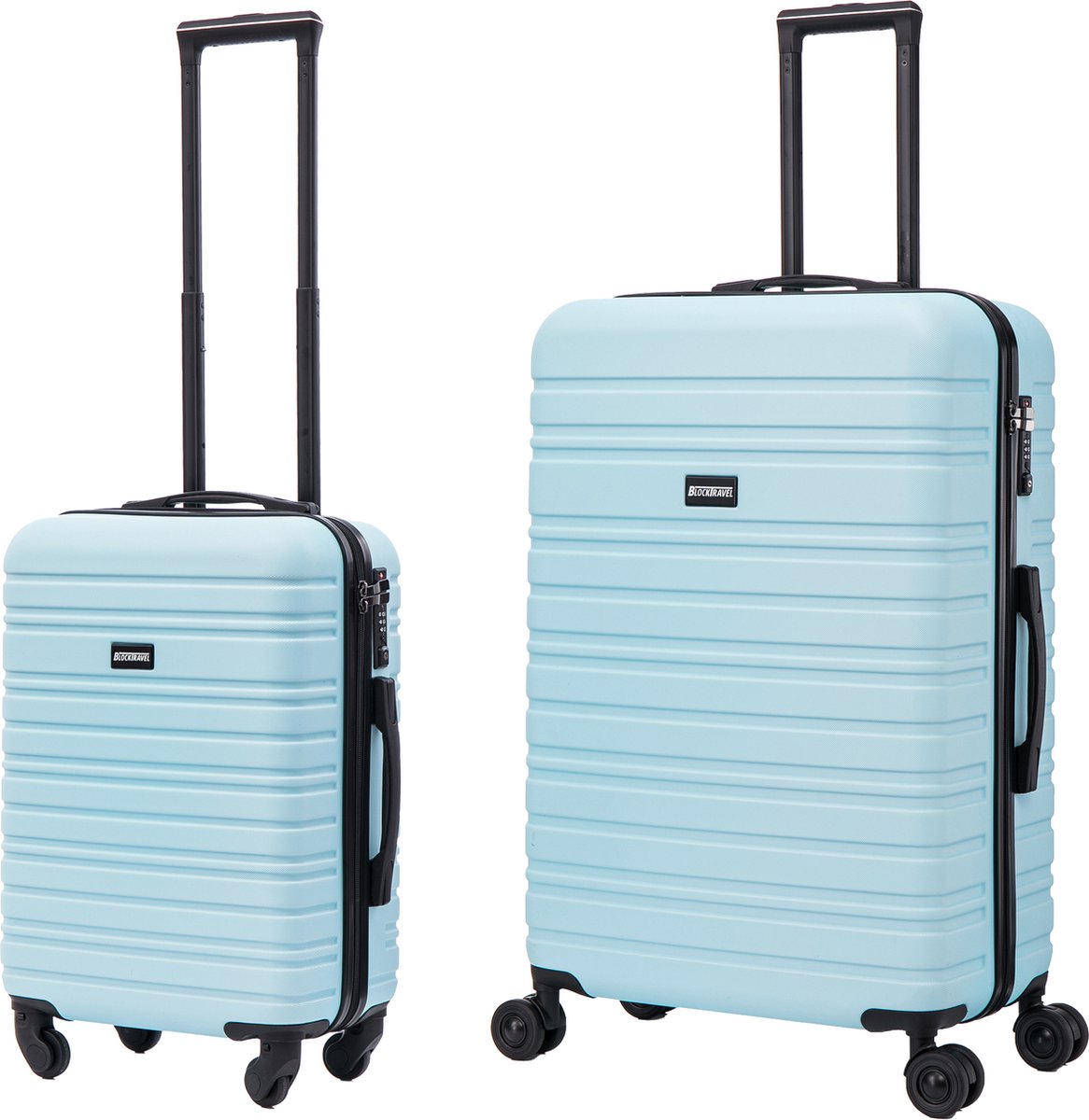 BlockTravel kofferset 2 delig ABS ruimbagage en handbagage 39 en 95 liter - inbouw TSA slot - licht blauw