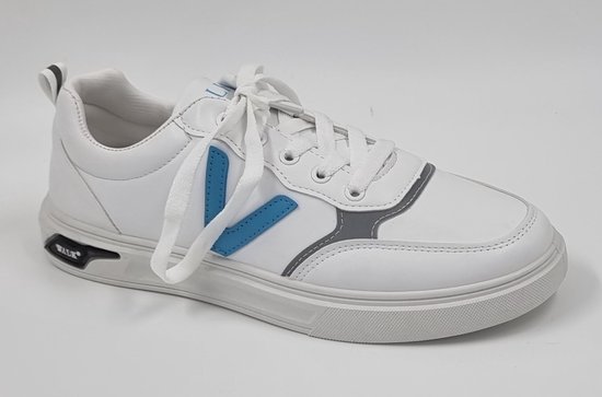 Walk - Heren Schoenen - Heren Sneakers - Witte Sneakers Heren - Wit/Blauw - Maat 40