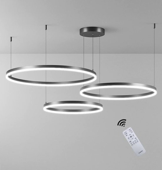 3 Ringen Hanglamp - LED Kroonluchter - Zwart - 40 60 80 cm - Dimbaar Met Afstandsbediening