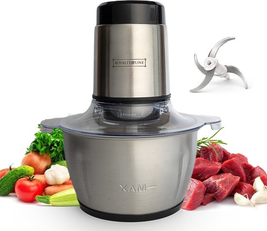 Foto: Royalty line mce600 hakmolen elektrisch 3 liter rvs kom xl food chopper 2 snelheden 600w sterke motor 4 messen vaatwasbestendig bpa vrij hakmolens rvs