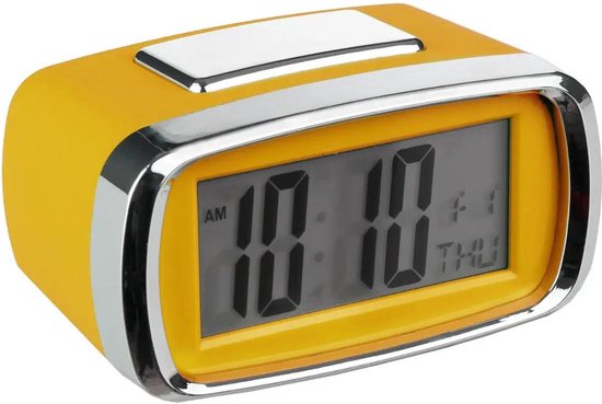 Atmosphera Horloge de table/réveil/réveil Snooze - jaune/argent - plastique - 10 x 6 cm - Numérique/LED - alimentation par batterie