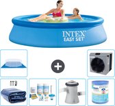 Intex Rond Opblaasbaar Easy Set Zwembad - 244 x 61 cm - Blauw - Inclusief Solarzeil - Onderhoudspakket - Zwembadfilterpomp - Filter - Grondzeil - Warmtepomp