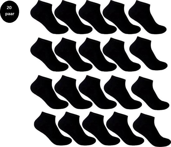 Marco rossi 20 Paar Enkelsokken - Sneakersokken - Lage sokken - Zwart - Dames & Heren - Katoen - Maat 39-42