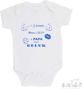 Barboteuse 100% coton "Je suis cool Maman est sexy & Papa a de la chance" Garçons Katoen Wit/bleu Taille 56/62