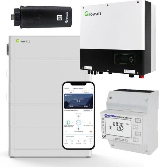 Growatt SPH5000TL3-BH-UP 5kW Hybride Omvormer Met 10,2 KWh Thuisbatterij