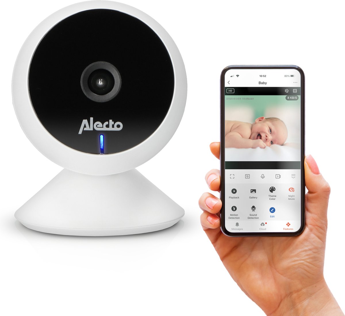Afbeelding van Alecto Wifi Babyfoon met Camera en App - Full HD - Melding bij beweging en geluid - SMARTBABY5 - Wit