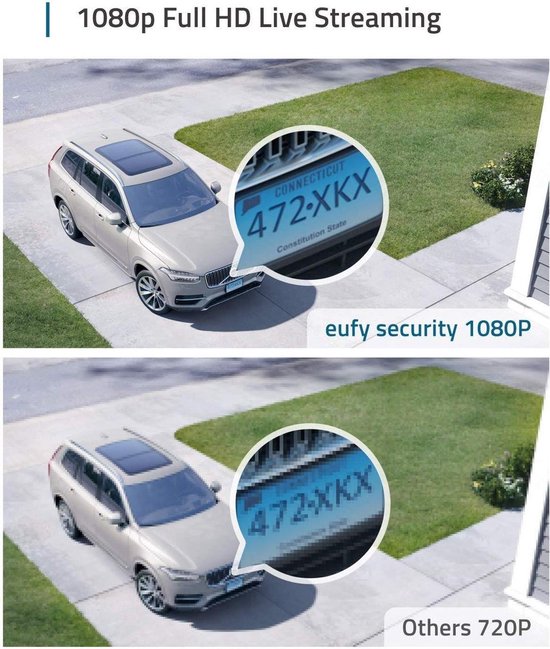 Vergelijking auto kentekenplaten: Eufy 1080p vs anderen 720p.
