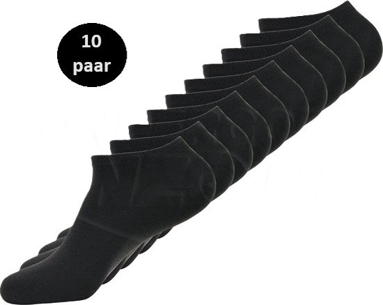Marco rossi 10 Paar Enkelsokken - Sneakersokken - Lage sokken - Zwart - Dames & Heren - Katoen - Maat 47-50