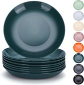 Plastic bordenset van 8, dinerborden 24 cm, onbreekbaar herbruikbaar servies voor alle doeleinden en alle leeftijden, magnetronbestendig, BPA-vrij, vaatwasmachinebestendig (donkergroen)
