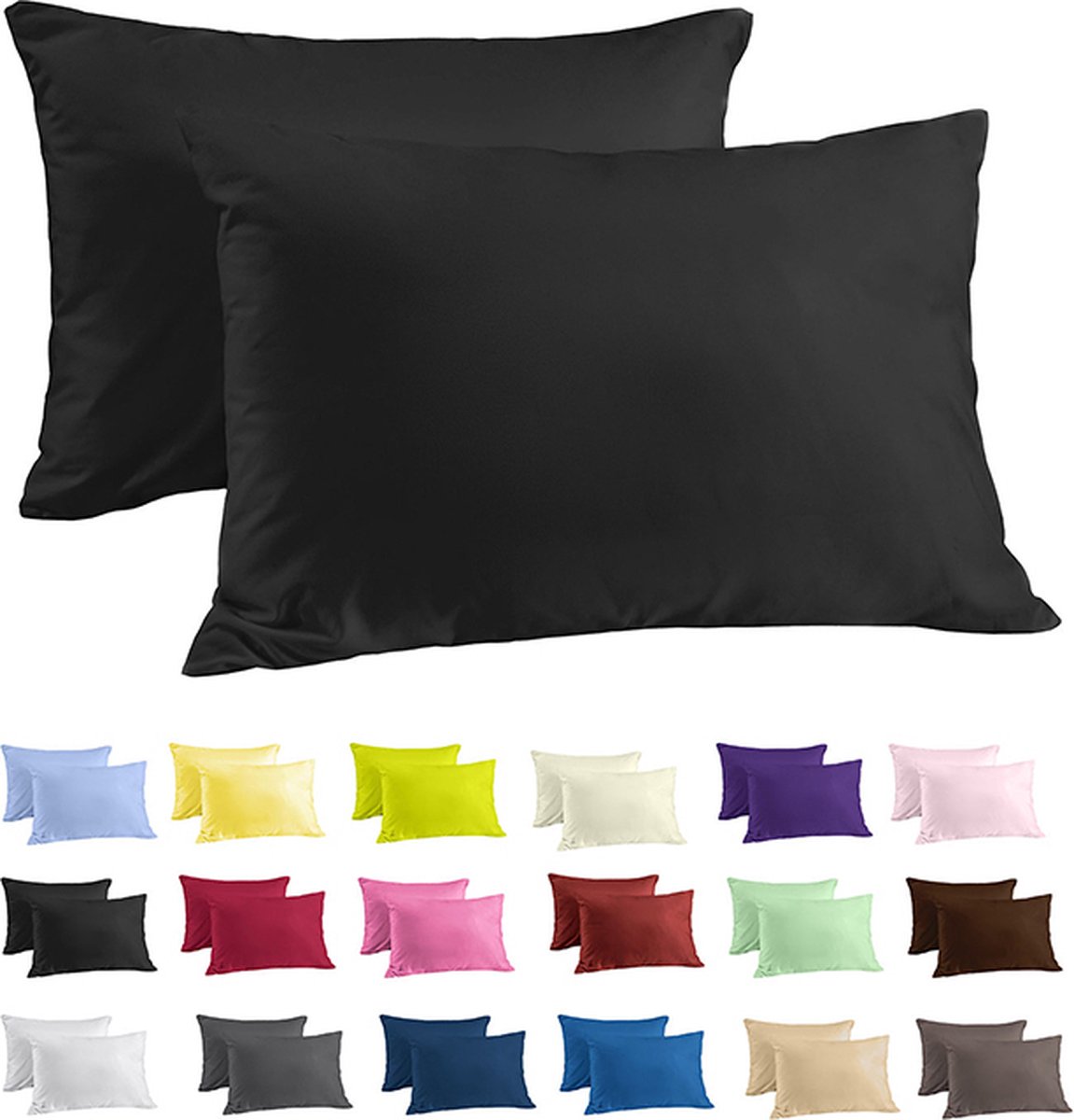 Zavelo Katoen Kussenslopen Deluxe Zwart - Set van 2 - 60 x 70 cm - 100% Zacht Katoen - Hotelsluiting - Hoogwaardige Kwaliteit