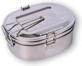 Stijlvolle Roestvrijstalen Bentobox Lunchbox - 2-Laags - 1,2L - Voor Volwassenen & Kinderen - Kantoor & School – Snackbox | 14cm x 18cm x 7,5cm