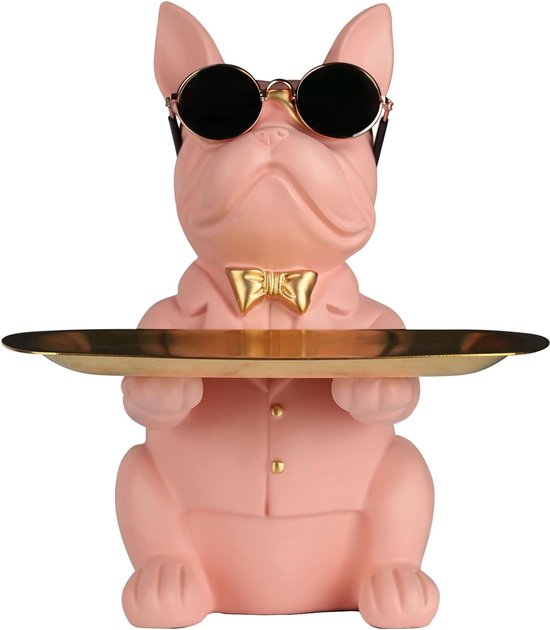 roze Bulldog Tray Statue - Moderne spaarpot voor het opbergen van sleutels, snoep, sieraden, oorbellen - Geschikt voor woondecoratie, eettafel, kantoor, lade voor kleine voorwerpen