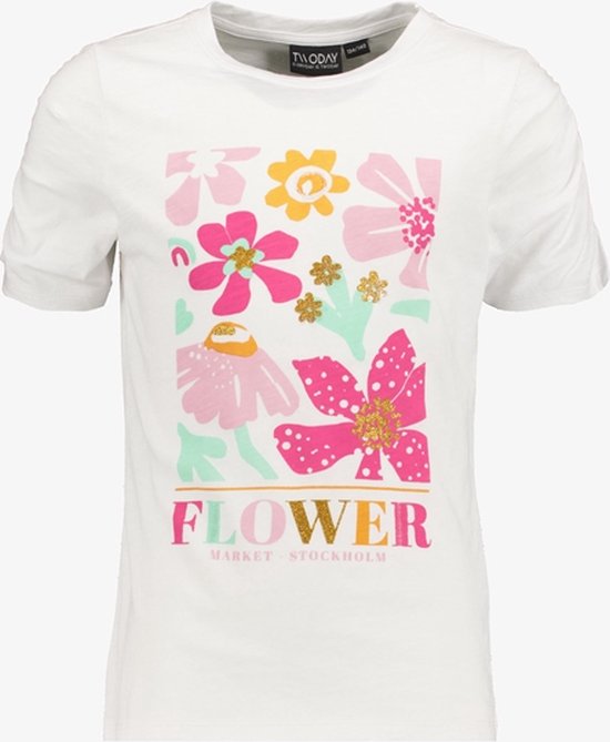 TwoDay meisjes T-shirt met bloemen wit - Maat 158/164
