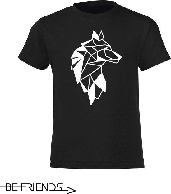 Be Friends T-Shirt - Wolf - Kinderen - Zwart - Maat 2 jaar