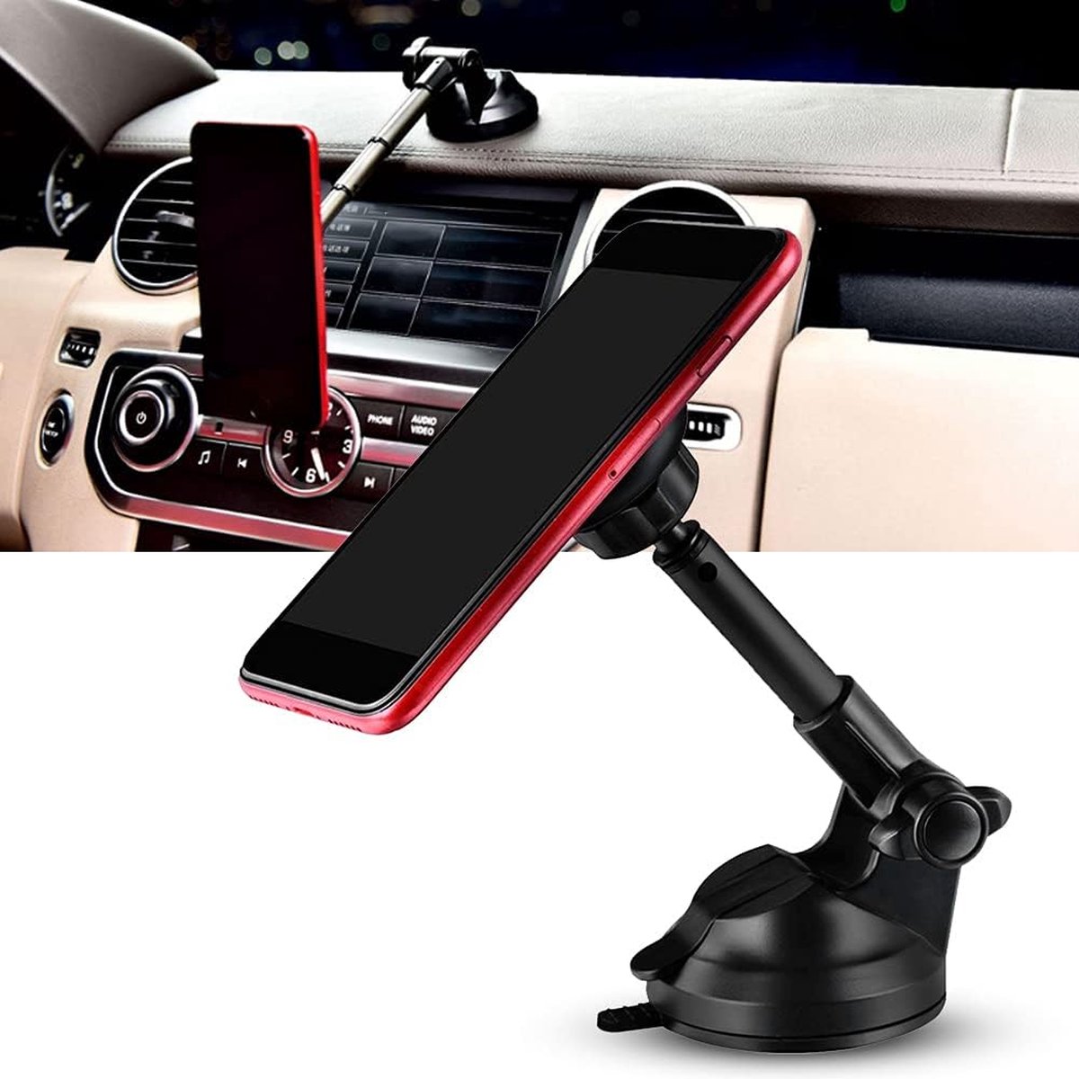 Universele Autohouder Telefoon - Sterke Zuignap - Magnetisch incl. 2x Magneet plaatjes - Geschikt voor Dashboard - Voorruit - Raam - Bureau - Auto Accessoires - Telefoonhouders Auto Magnetisch - GSM Houder Auto - Smartphonehouder – foto 2