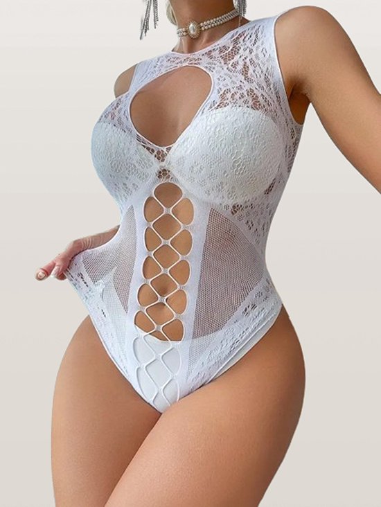 LekkerStout® Elegante Jacquard Visnet Teddy | Mesh Bodysuit | Sexy Lingerie & Ondergoed | Maat: S/L