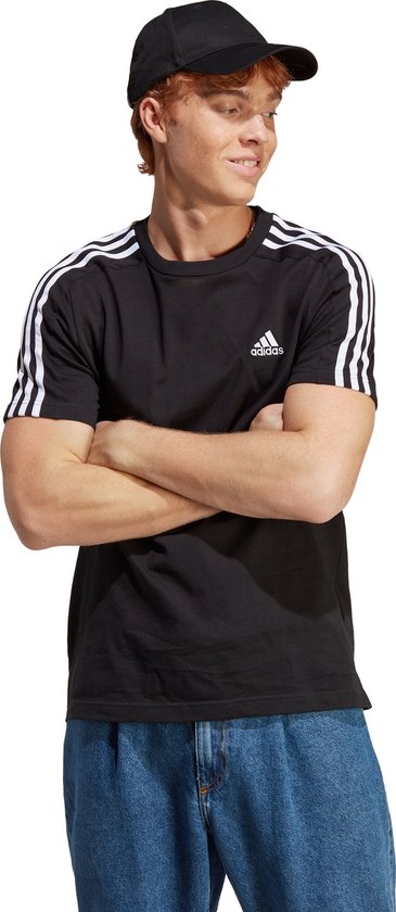 Foto: Adidas sportswear essentials single jersey 3 stripes t shirt heren zwart m