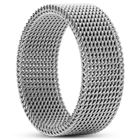 Lucleon - Sentio - Zilverkleurige roestvrijstalen soepele ring van mesh voor heren - 8 mm