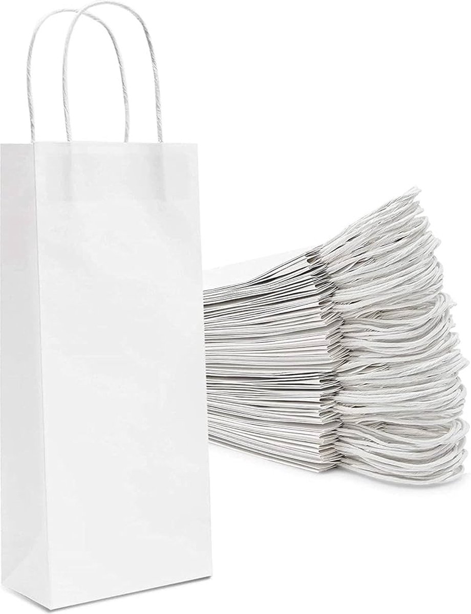 10 x Wijntas 14+8x39cm voor 1 Fles Wit/Flestas papier / Cadeauverpakking /draagtas voor Fles/wijn / Fleszak · Fles zak /