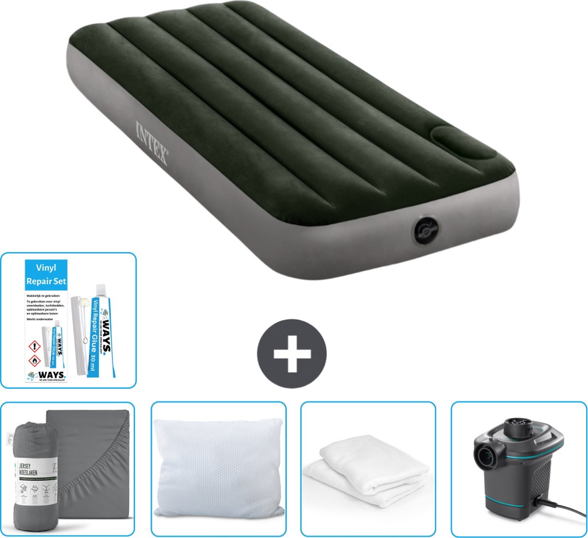 Intex Luchtbed - 1-Persoons - 76 x 191 x 25 cm - Groen - Accessoires CB10