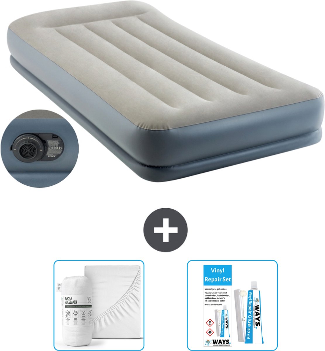 Intex Luchtbed - 1-Persoons - 99 x 191x 30 cm - Grijs - Inclusief pomp - Accessoires CB16