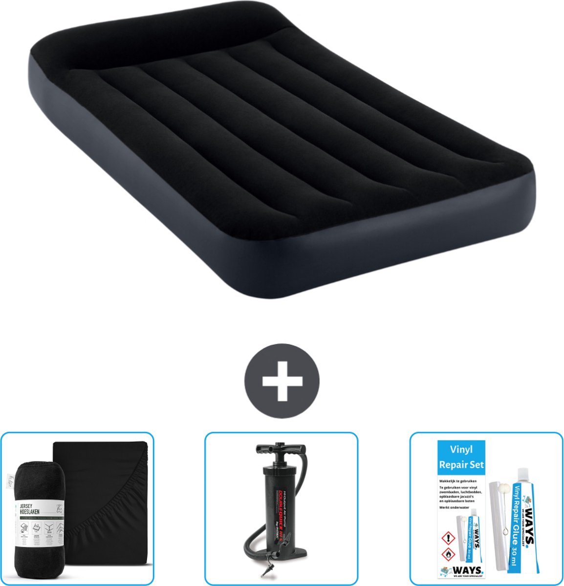 Intex Luchtbed - 1-Persoons - 99 x 191 x 25 cm - Donkerblauw - Inclusief Accessoires CB7