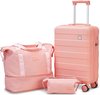 3-delige bagagesets, koffer met spinnerwielen, bagageset voor dames, lichtgewicht wielen, bagage met TSA-slot, roze