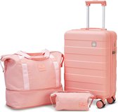 3-delige bagagesets, koffer met spinnerwielen, bagageset voor dames, lichtgewicht wielen, bagage met TSA-slot, roze