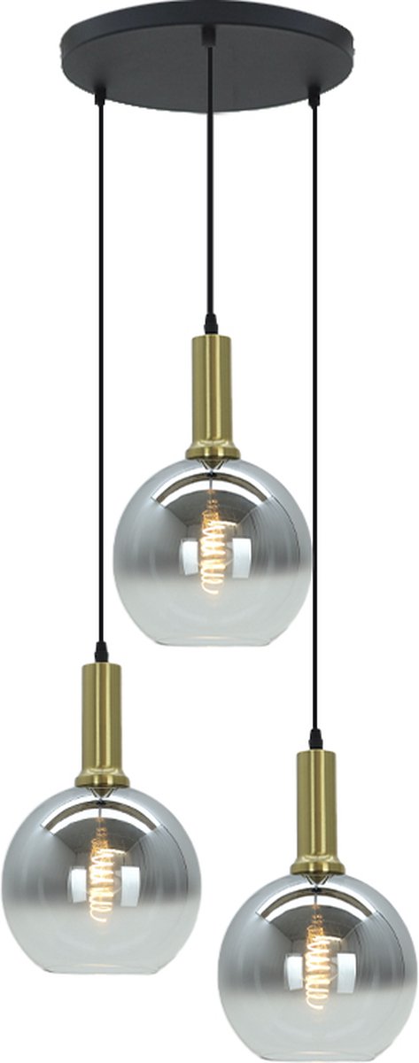 Olucia Emerson - Design Hanglamp - 3L - Aluminium/Glas - Grijs;Zwart - Rond - 40 cm