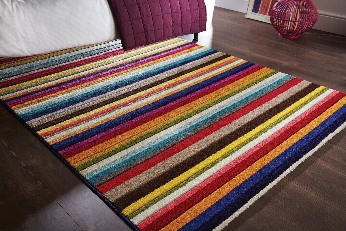 flycarpets Kleurrijk Vloerkleed - Tango - Laagpolig - Gestreept - Multi - 120x170 cm