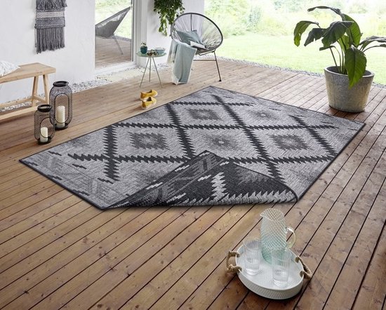 Flycarpets Omkeerbaar Vloerkleed - Binnen & Buitenkleed Malibu- Night Zilver - 200x290 cm