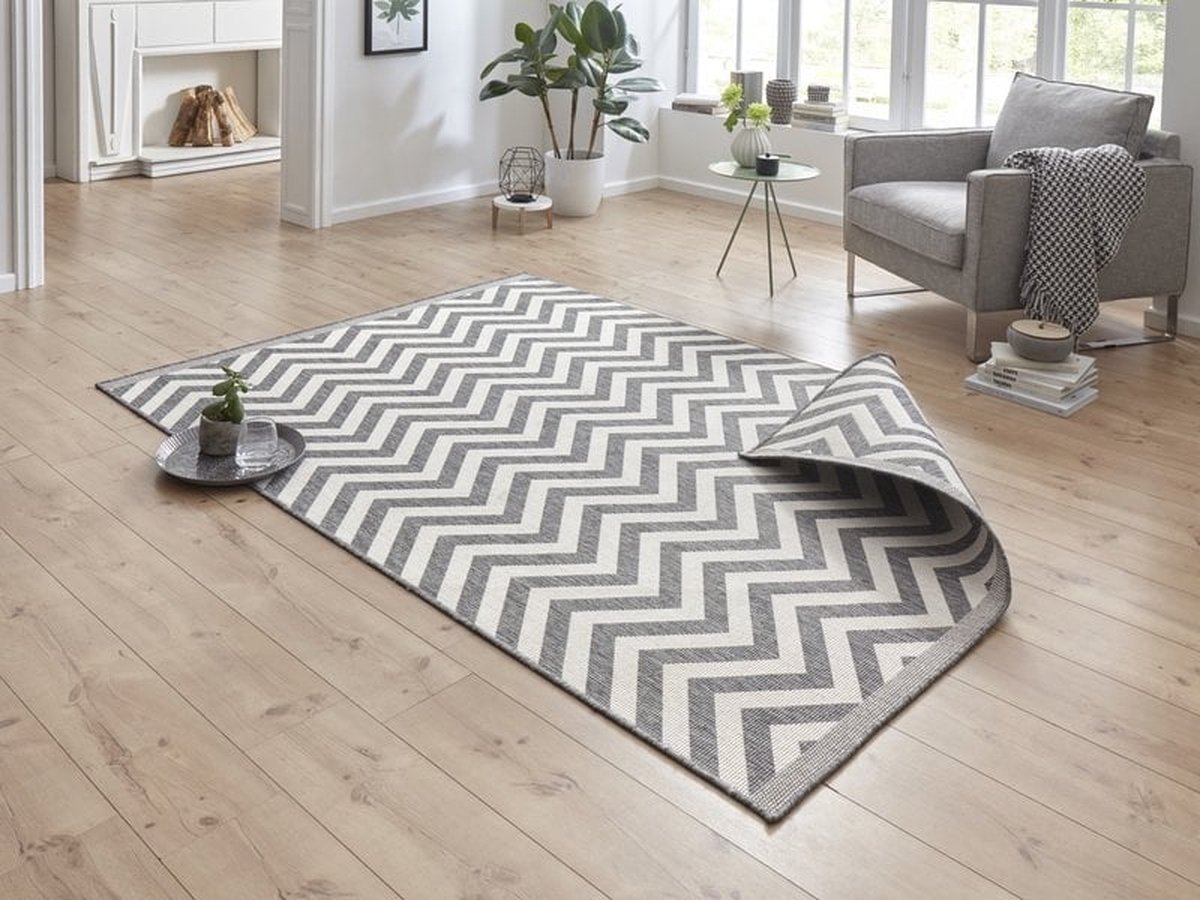 Flycarpets Omkeerbaar Vloerkleed - Binnen & Buitenkleed Palma- Grijs / Creme - 160x230 cm