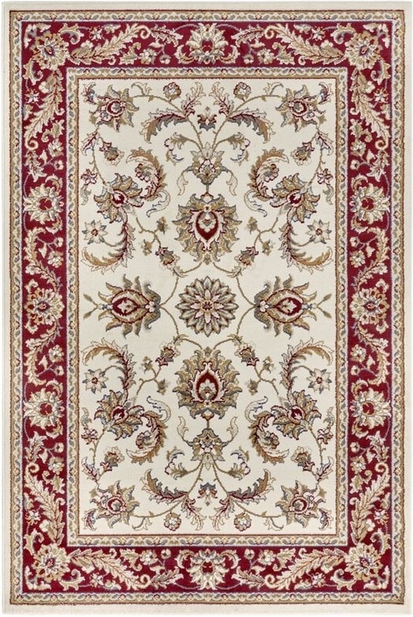 flycarpets Klassiek Creme / Rood Vloerkleed Reni - Deurmat 57x90 cm - Oosters motief - Perzisch Tapijt Laagpolig