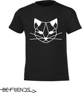Be Friends T-Shirt - Cat - Kinderen - Zwart - Maat 2 jaar