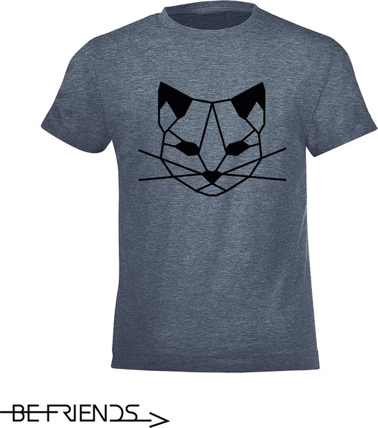 Be Friends T-Shirt - Cat - Kinderen - Denim - Maat 4 jaar