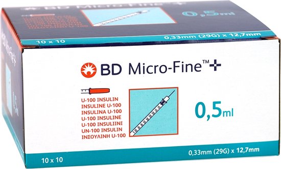 BD Microfine insulinespuit 0,5ml + naald 0,33x12,7mm U100