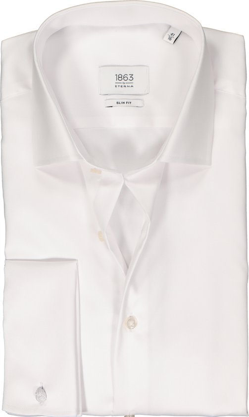 ETERNA slim fit overhemd - twill met dubbele manchet - wit - Strijkvrij - Boordmaat: 40