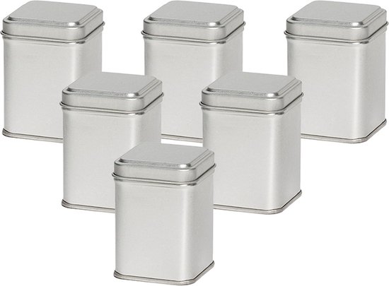 Theeblik - Kruidenblik - Bewaarblik - Vierkant Zilver 50 gram | 6 stuks