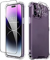 Waeyz - 3in1 Set Hoesje geschikt voor iPhone 15 Super Shockproof Back Cover Transparant - Inclusief HD 9H Screenprotector Tempered Glass en Camera protector Bescherm Glas