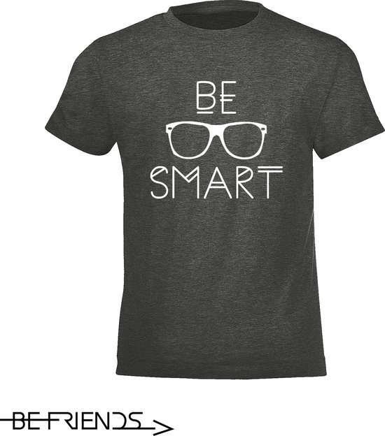 Be Friends T-Shirt - Be Smart - Kinderen - Grijs - Maat 12 jaar