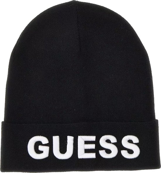 Guess Maxi Logo Knit Beanie Heren Muts - Black/White - Maat L