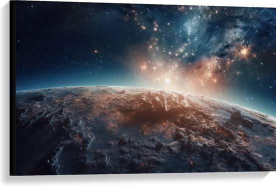 Canvas - Ruimte - Planeet - Sterren - 90x60 cm Foto op Canvas Schilderij (Wanddecoratie op Canvas)